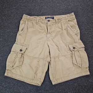 American Eagle Longboard Cargo Shorts Mens 34 Khaki Tan Ripstop Cotton Casual